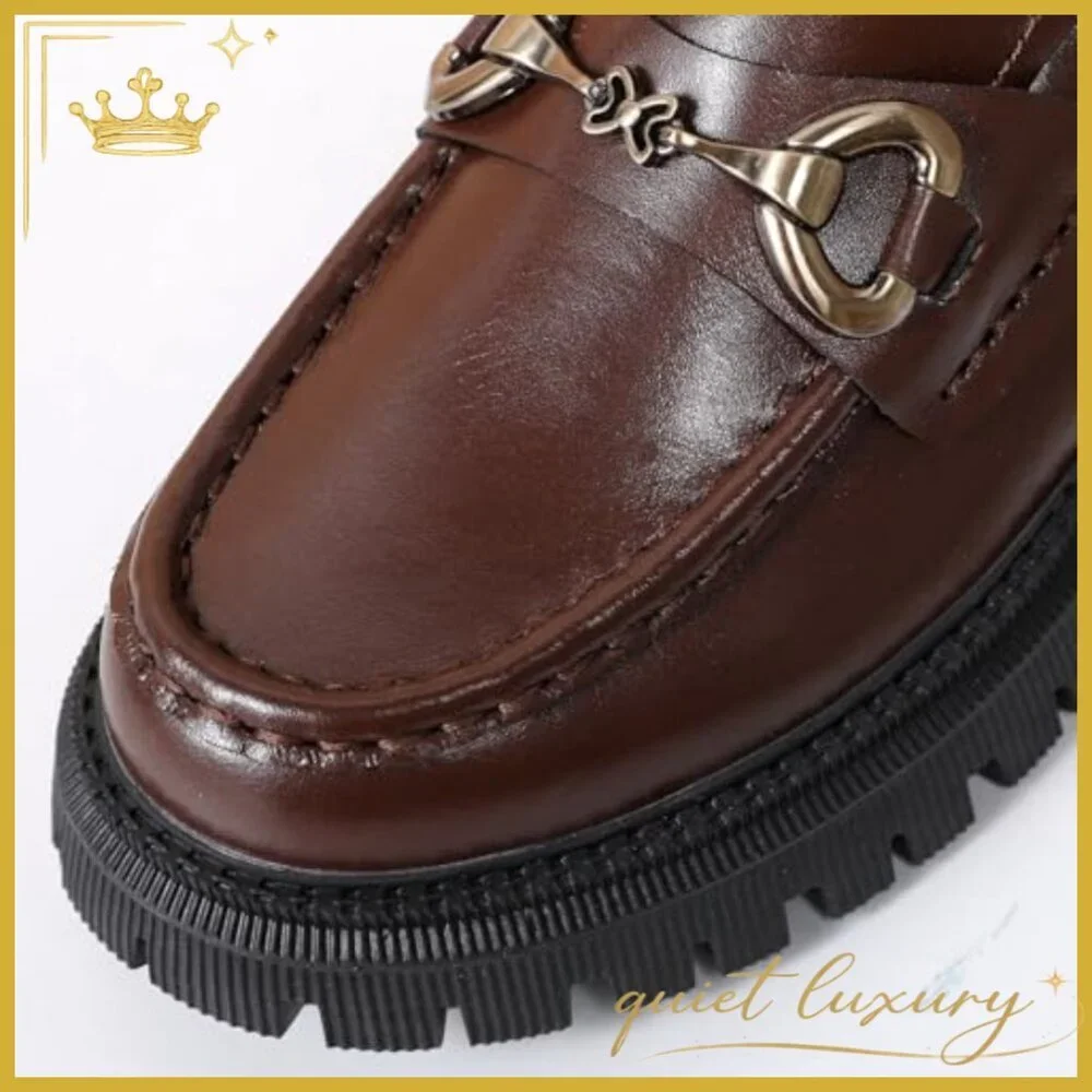 Leather Platform Loafers with Chunky Heel for Office and Casual Wear - Picture 6 of 7